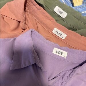 Three Cropped Button-Up Shirts (Lavender, Rose Pink, Matcha)
